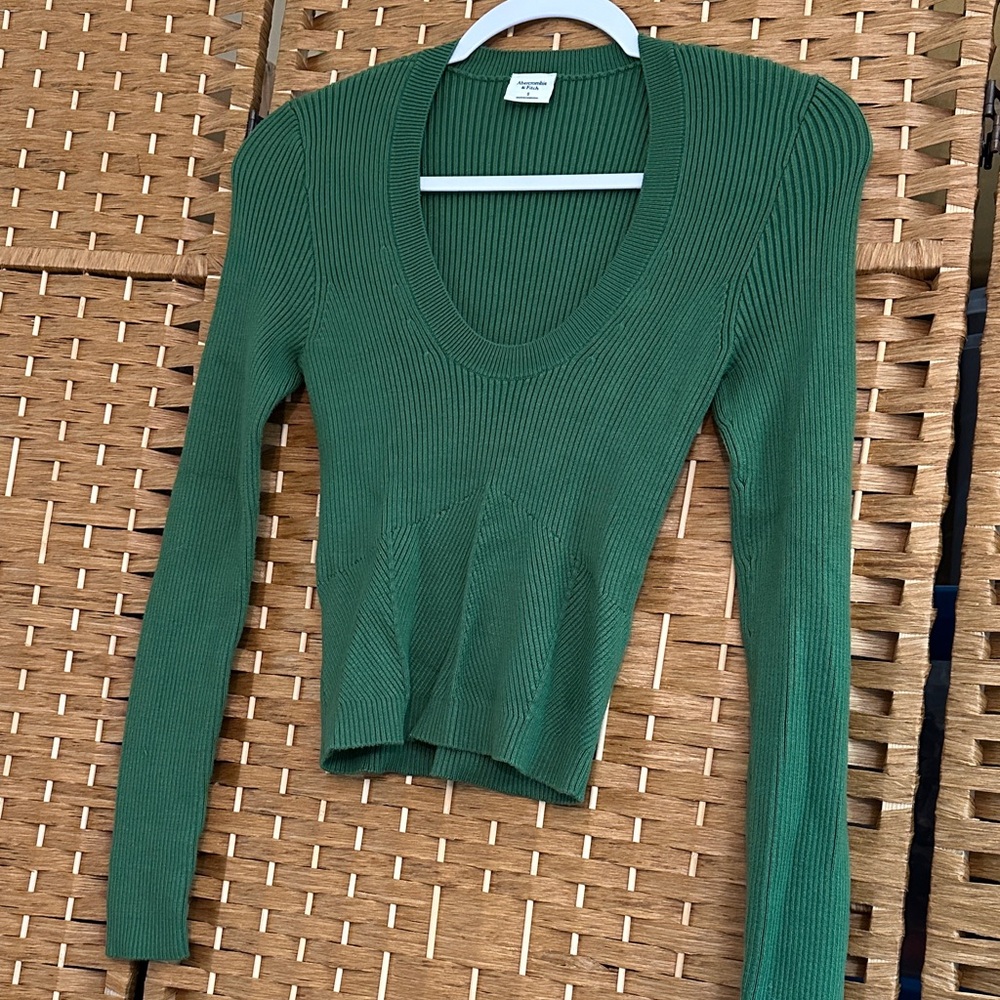 Abercrombie & Fich Forest Green Ribbed Scoop Neck Sweater